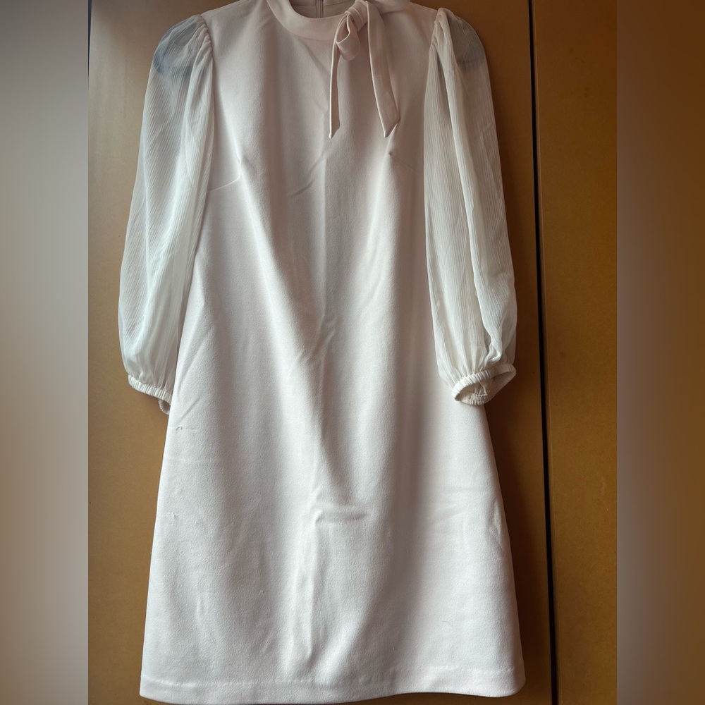 Elegant White Dress with Sheer Sleeves